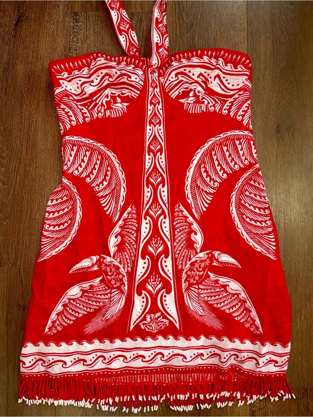 Farm Rio ladies red & white majestic coconut tree mini halter dress NWT! - Picture 7 of 10